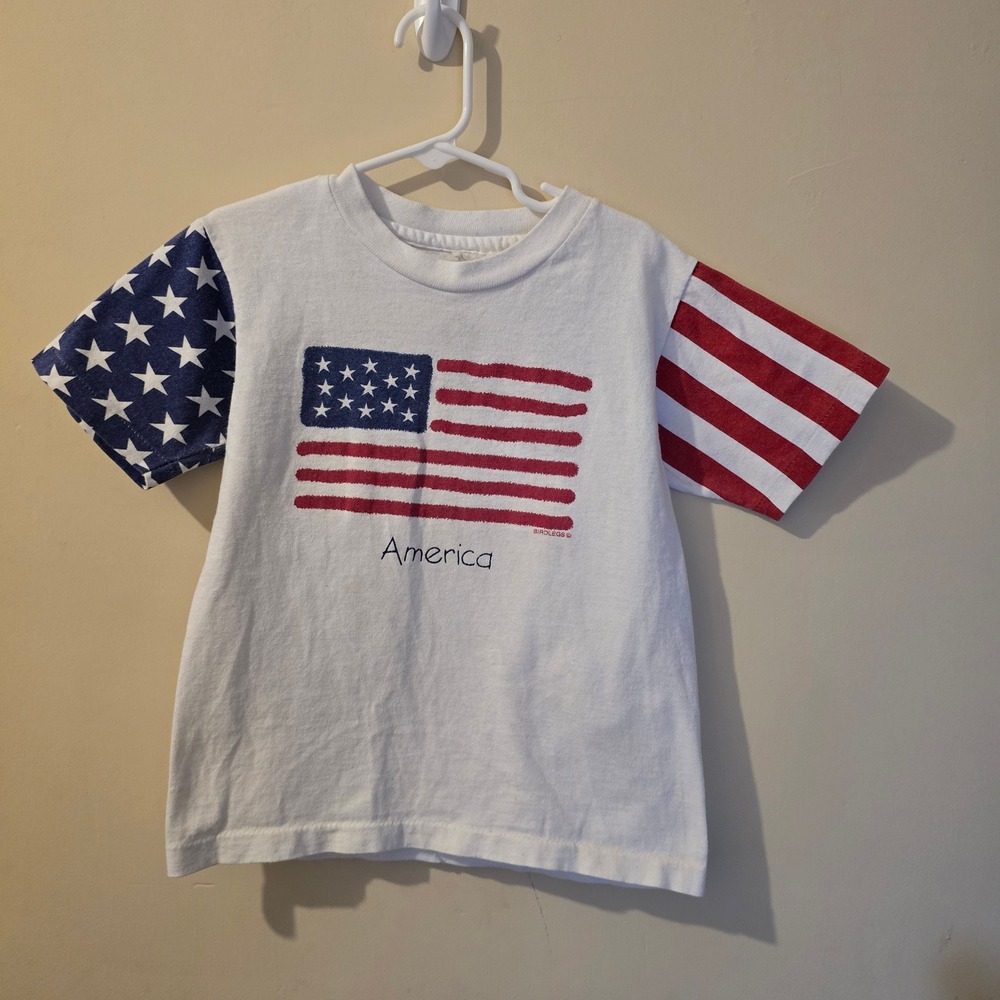 Vintage Birdlegs Kids America Flag T-Shirt Single Stitch Patriotic Stars Stripes